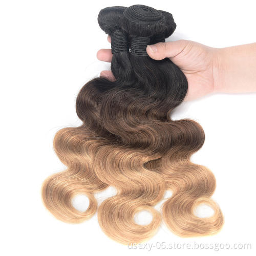 DropShipping Grade 10A Virgin Hair Weave Peruvian Hair Color 1B4/27 Body Wave Ombre Hair Extension.